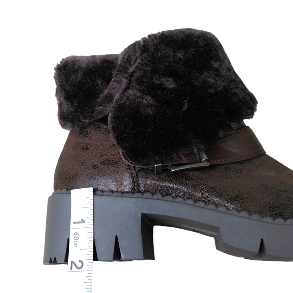 LFL By Lust For Life 7.5 Brown Faux Fur Buckle Snap Chunky Metallic Brown Boots - Picture 11 of 16